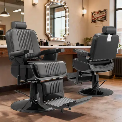 Poltrona da barbiere vintage resistente |   Poltrone da salone reclinabili idrauliche per parrucchiere |   Poggiapiedi e poggiatesta, altezza regolabile