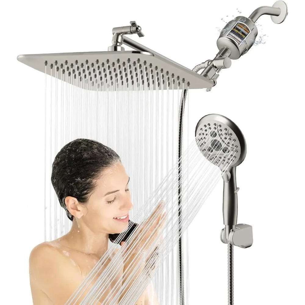Dual 20 Stage Filtered Shower Head with Handheld, 6 Spray Settings Handheld Shower Head High Pressure Rainfall Filter Combo
Dual 20 Stage Filtered Shower Head with Handheld, 6 Spray Settings Handheld Shower Head High Pressure Rainfall Filter Combo