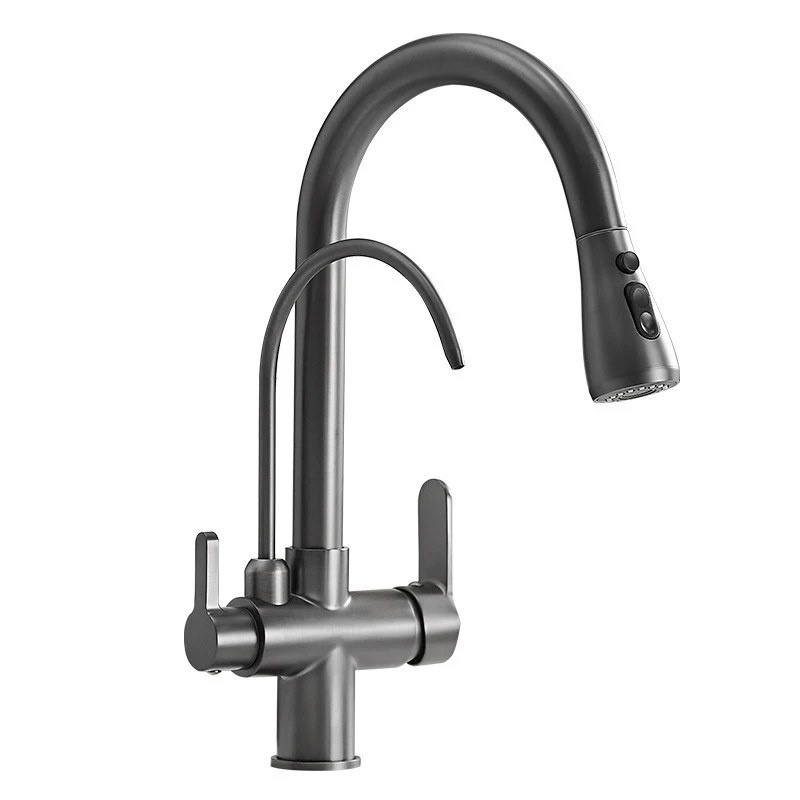 Commercial Kitchen Faucet with Dual Function Pull Down Sprayer, 3 in 1 Water Filter Purifier Faucet, Mixing Faucet with Hoses
Commercial Kitchen Faucet with Dual Function Pull Down Sprayer, 3 in 1 Water Filter Purifier Faucet, Mixing Faucet with Hoses