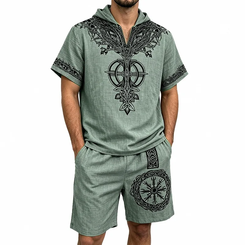 Men Cotton Linen 2 Piece Outfit Viking Tree of Life Print Short Sleeve Hoodie & Shorts Set Summer Loose Casual Beach Matching Tr
Men Cotton Linen 2 Piece Outfit Viking Tree of Life Print Short Sleeve Hoodie & Shorts Set Summer Loose Casual Beach Matching Tr
