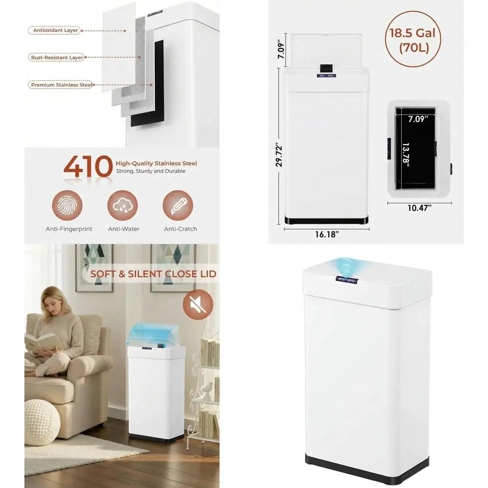 18.5 Gallon Automatic Touchless Trash Can with Stainless Steel Design, 70L Capacity for Kitchen, Office, Home, and RV Use
18.5 Gallon Automatic Touchless Trash Can with Stainless Steel Design, 70L Capacity for Kitchen, Office, Home, and RV Use