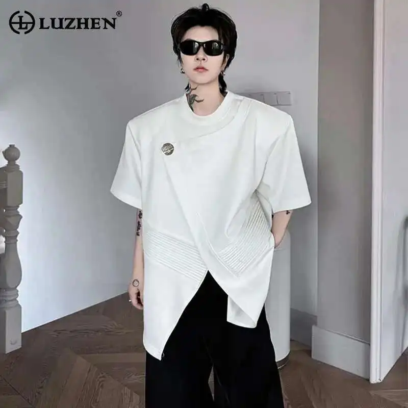 LUZHEN Leather Design Buttoned Patchwork Decorate Short Sleeved Pleated T-shirts Personality Trendy Street Men's Tops LZ9709
LUZHEN Leather Design Buttoned Patchwork Decorate Short Sleeved Pleated T-shirts Personality Trendy Street Men's Tops LZ9709
