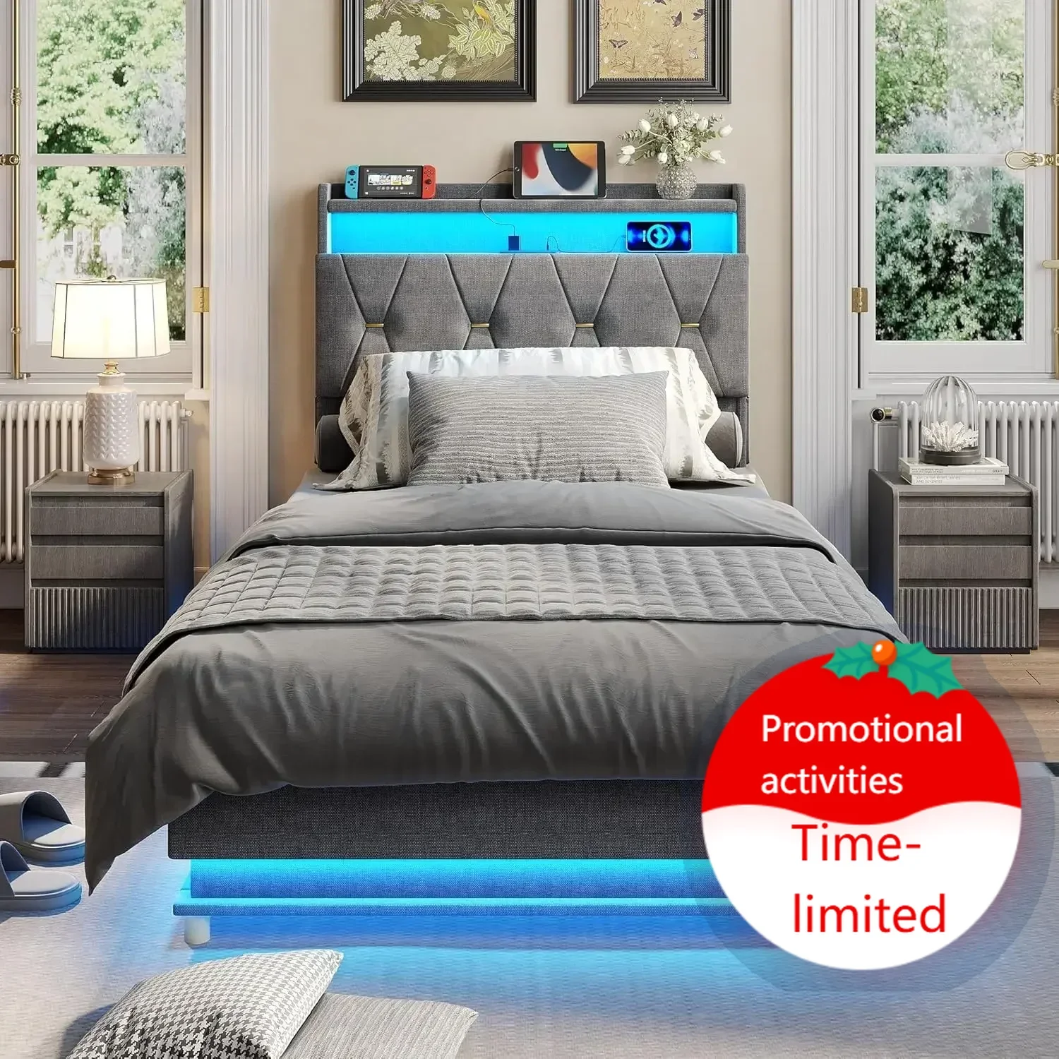 Hot SoldStorage Headboard with Charging Station, Twin Size Lift Up Storage Bed Frame, LED Lights Upholstered Platform Bed
Hot SoldStorage Headboard with Charging Station, Twin Size Lift Up Storage Bed Frame, LED Lights Upholstered Platform Bed