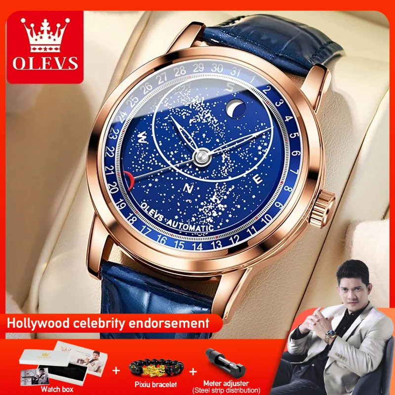 OLEVS 9923 Mens Watch Moon Phase Automatic Mechanical Watch Leather Luxury Waterproof Luminous Watch For Men Original Mens Gifts
OLEVS 9923 Mens Watch Moon Phase Automatic Mechanical Watch Leather Luxury Waterproof Luminous Watch For Men Original Mens Gifts