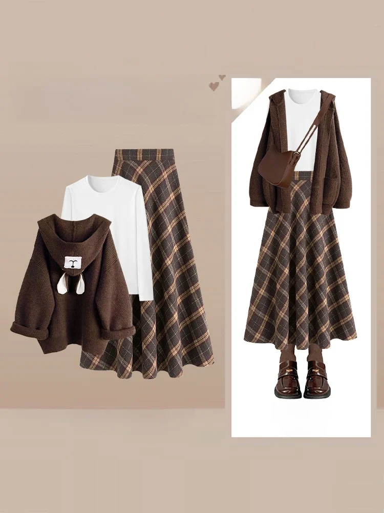 Ленивый свитер с капюшоном в стиле корейской драмы, джат и юбка, женский осенне-зимний комплект Faion, повседневный свободный крой
Ленивый свитер с капюшоном в стиле корейской драмы, джат и юбка, женский осенне-зимний комплект Faion, повседневный свободный крой