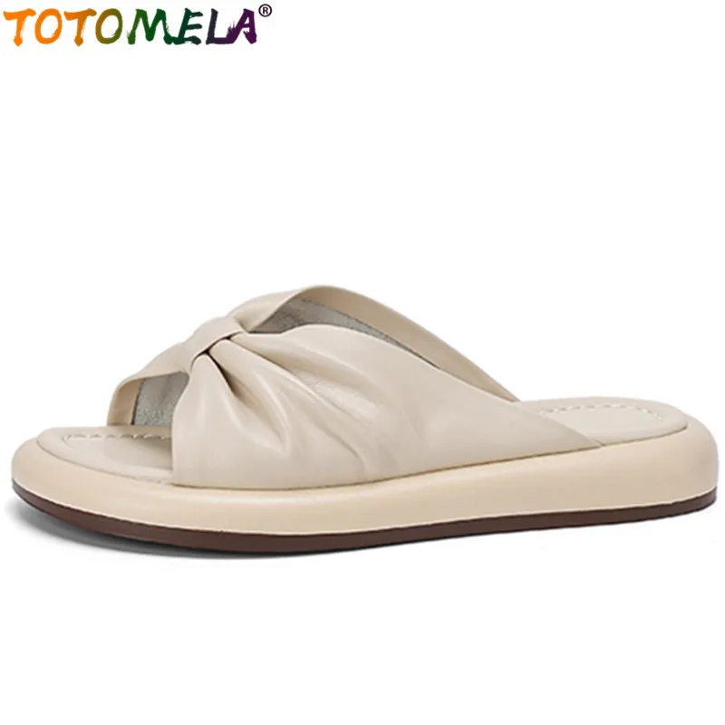 TOTOMELA 2022 New Pleated Genuine Leather Women Slippers Vintage Solid Ladies Casual Slippers Flat With Heels Platform Shoes
TOTOMELA 2022 New Pleated Genuine Leather Women Slippers Vintage Solid Ladies Casual Slippers Flat With Heels Platform Shoes