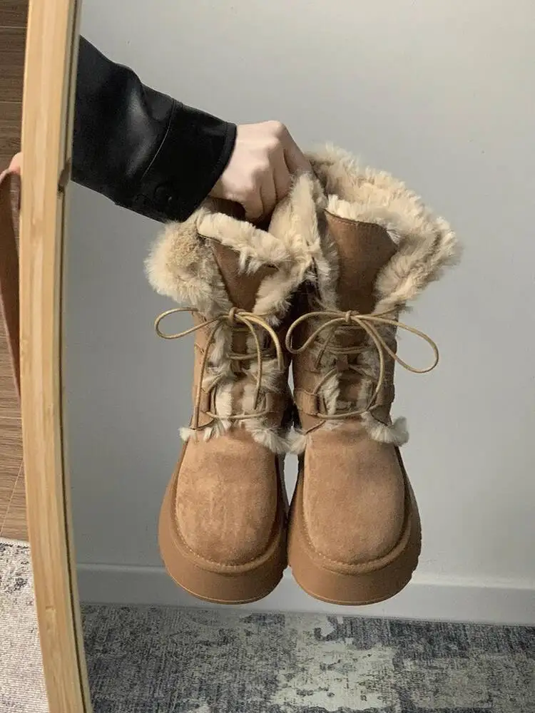 Women's 2025 Winter New Retro Fur Leather Snow Boots Thick Soled Fleece Lined Warm Anti Slip Cotton Boots
Women's 2025 Winter New Retro Fur Leather Snow Boots Thick Soled Fleece Lined Warm Anti Slip Cotton Boots