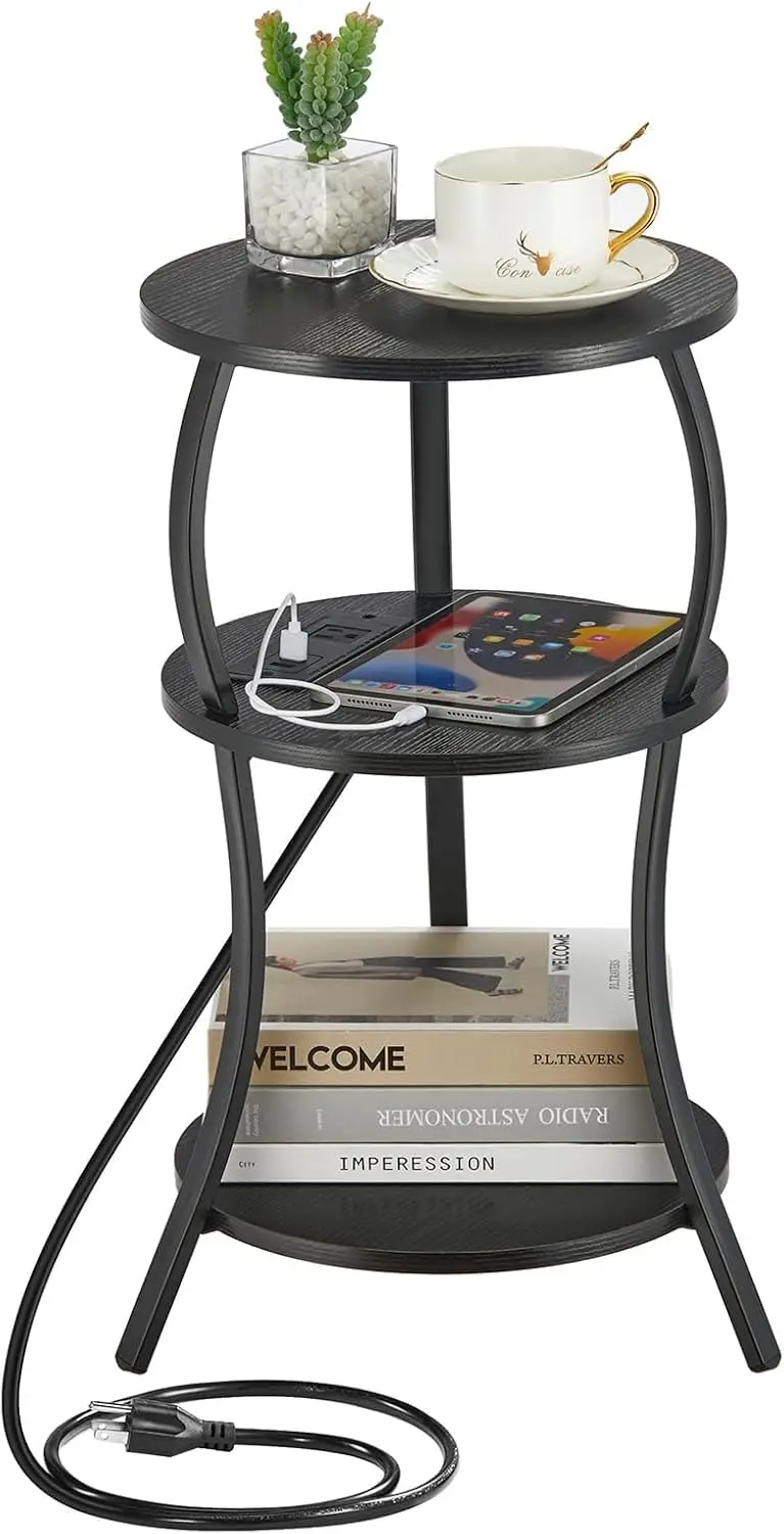 Small Round Side Table with Charging Station, 3-Tier Waist Circular End Table with Storage Shelf, Compact Tea Sofa Side Table
Small Round Side Table with Charging Station, 3-Tier Waist Circular End Table with Storage Shelf, Compact Tea Sofa Side Table