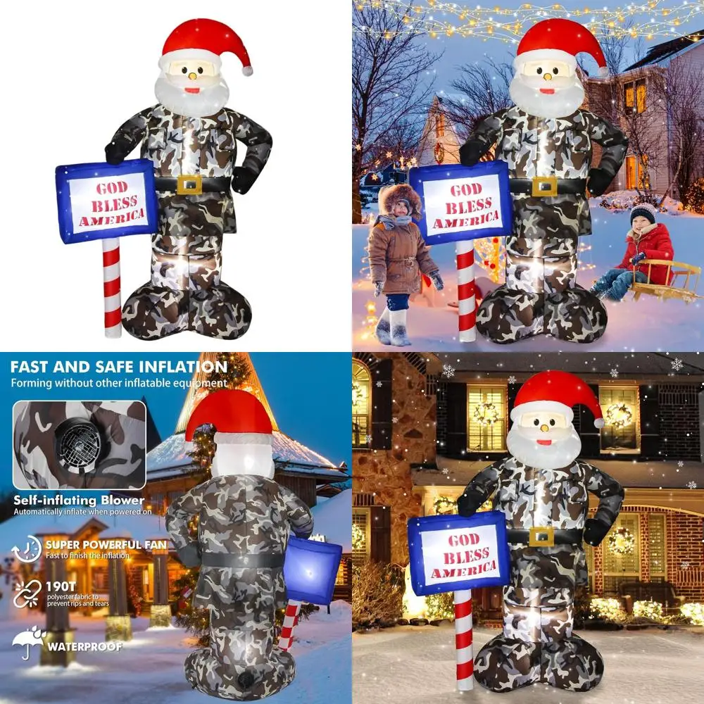 7-футовое камуфляжное надувное рождественское украшение Санта-Клауса со светодиодной подсветкой для газона и сада
7-футовое камуфляжное надувное рождественское украшение Санта-Клауса со светодиодной подсветкой для газона и сада