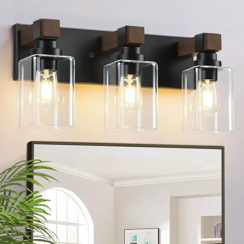 armhouse Bathroom Vanity Light, 3-Light Wood Bathroom Light ixtures, Black Rustic Vanity Lights with Square Glass Shade, Vintage
armhouse Bathroom Vanity Light, 3-Light Wood Bathroom Light ixtures, Black Rustic Vanity Lights with Square Glass Shade, Vintage