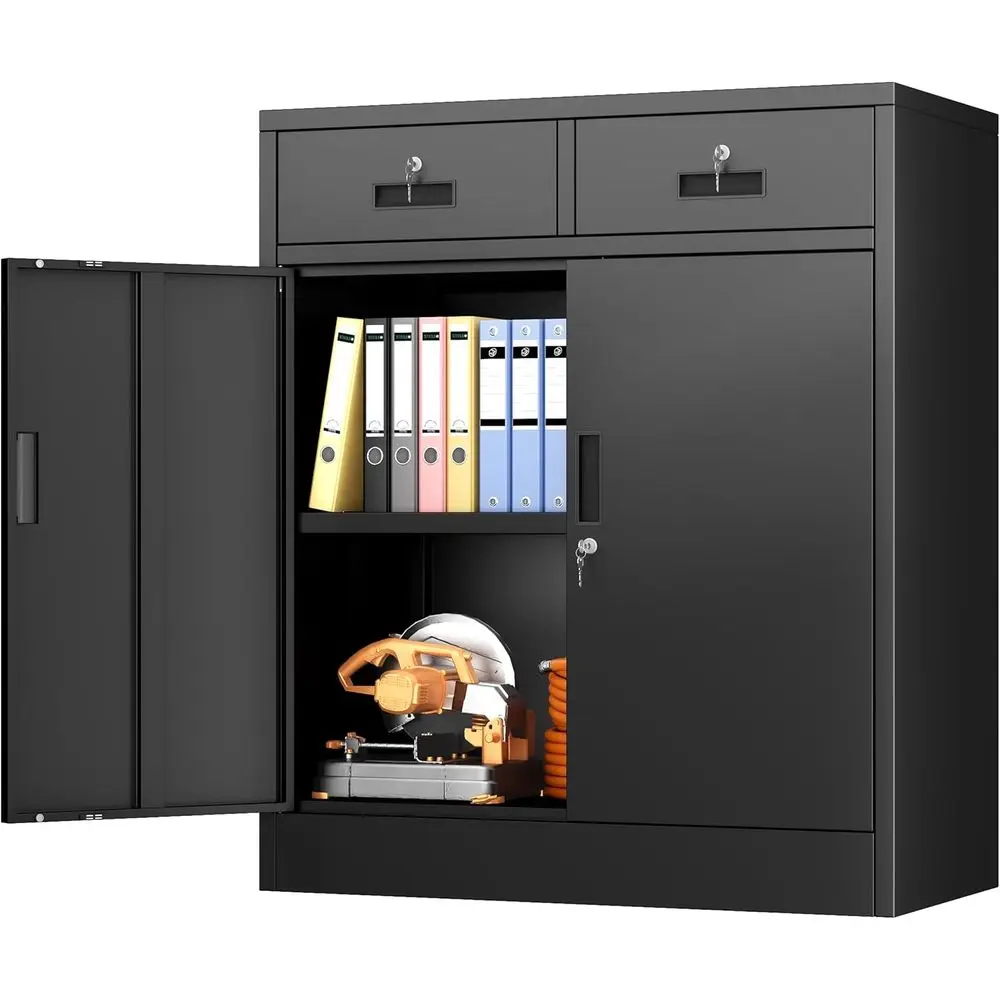 Black Steel Storage Cabinet with 2 Drawers, Adjustable Shelves, Lockable for Home or Garage Use (36 H x 31.5 W x 16 D)
Black Steel Storage Cabinet with 2 Drawers, Adjustable Shelves, Lockable for Home or Garage Use (36 H x 31.5 W x 16 D)