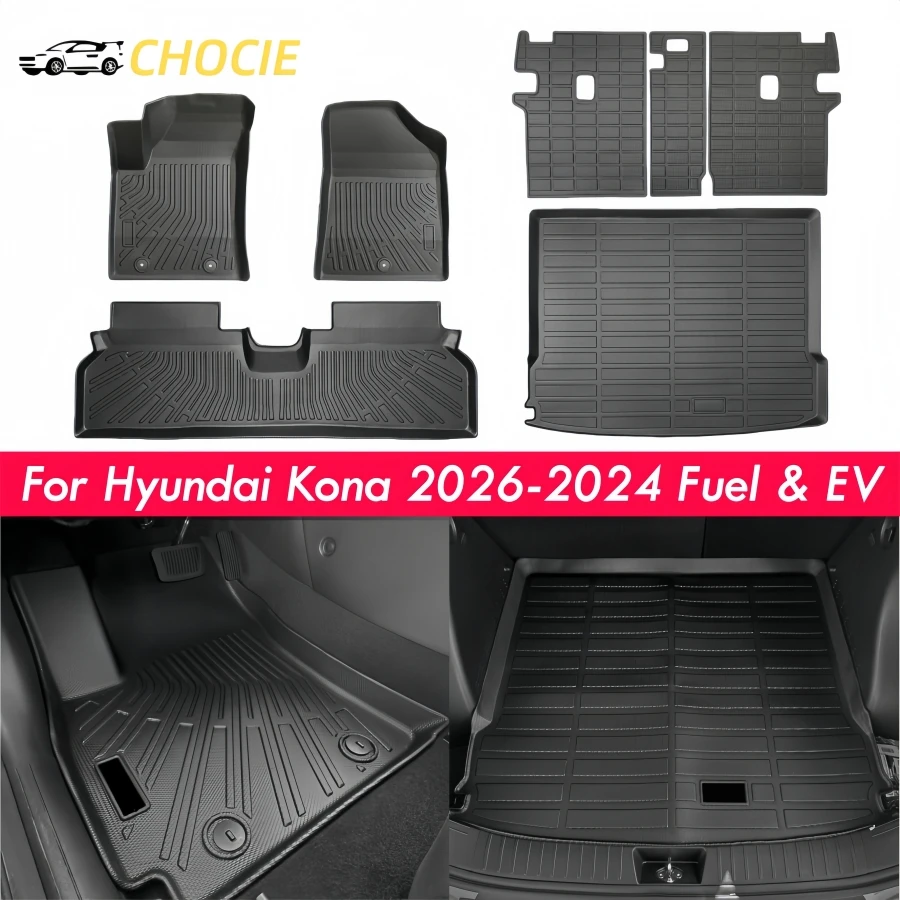 Всепогодные автомобильные коврики для Hyundai Kona 2026 2025 2024, топливные Gasonline EV, сверхмощные напольные коврики из ТПЭ и грузовой коврик для спинки
Всепогодные автомобильные коврики для Hyundai Kona 2026 2025 2024, топливные Gasonline EV, сверхмощные напольные коврики из ТПЭ и грузовой коврик для спинки