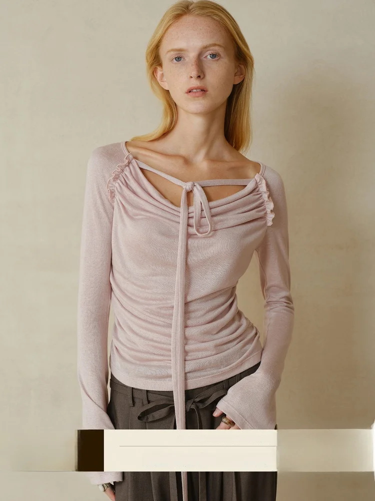 Lace-Up Ne Bell Sve Knitwear Silk Musoom Ear Dstring Casual Sle Slim Fit Ladies Summer Long Sve T-irt
Lace-Up Ne Bell Sve Knitwear Silk Musoom Ear Dstring Casual Sle Slim Fit Ladies Summer Long Sve T-irt