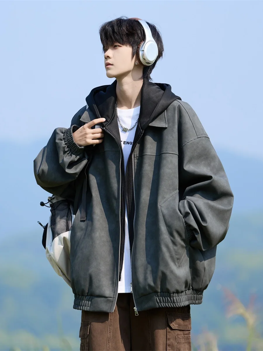 Мужская свободная повседневная куртка из искусственной кожи в стиле ретро с эффектом тай-дай, осенняя модная брендовая куртка-косуха с капюшоном и молнией, имитация двухслойности
Мужская свободная повседневная куртка из искусственной кожи в стиле ретро с эффектом тай-дай, осенняя модная брендовая куртка-косуха с капюшоном и молнией, имитация двухслойности