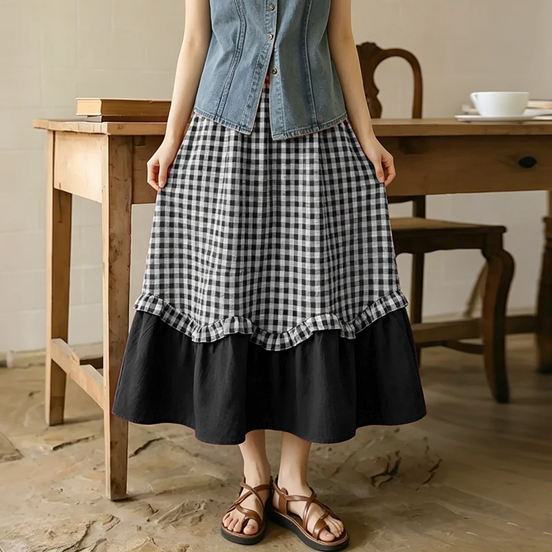 Plus Size VONDA Women Skirts Plaid Spliced Overskirts A-Line Bohemian Beach Casual Vintage Long Bottoms Oversized Clothes 2026
Plus Size VONDA Women Skirts Plaid Spliced Overskirts A-Line Bohemian Beach Casual Vintage Long Bottoms Oversized Clothes 2026
