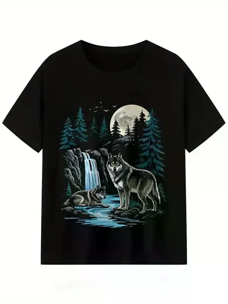 Мужская футболка с коротким рукавом Wolves under the Moonlight Graphic, удобные эластичные модные футболки на лето, повседневный стиль, мода
Мужская футболка с коротким рукавом Wolves under the Moonlight Graphic, удобные эластичные модные футболки на лето, повседневный стиль, мода