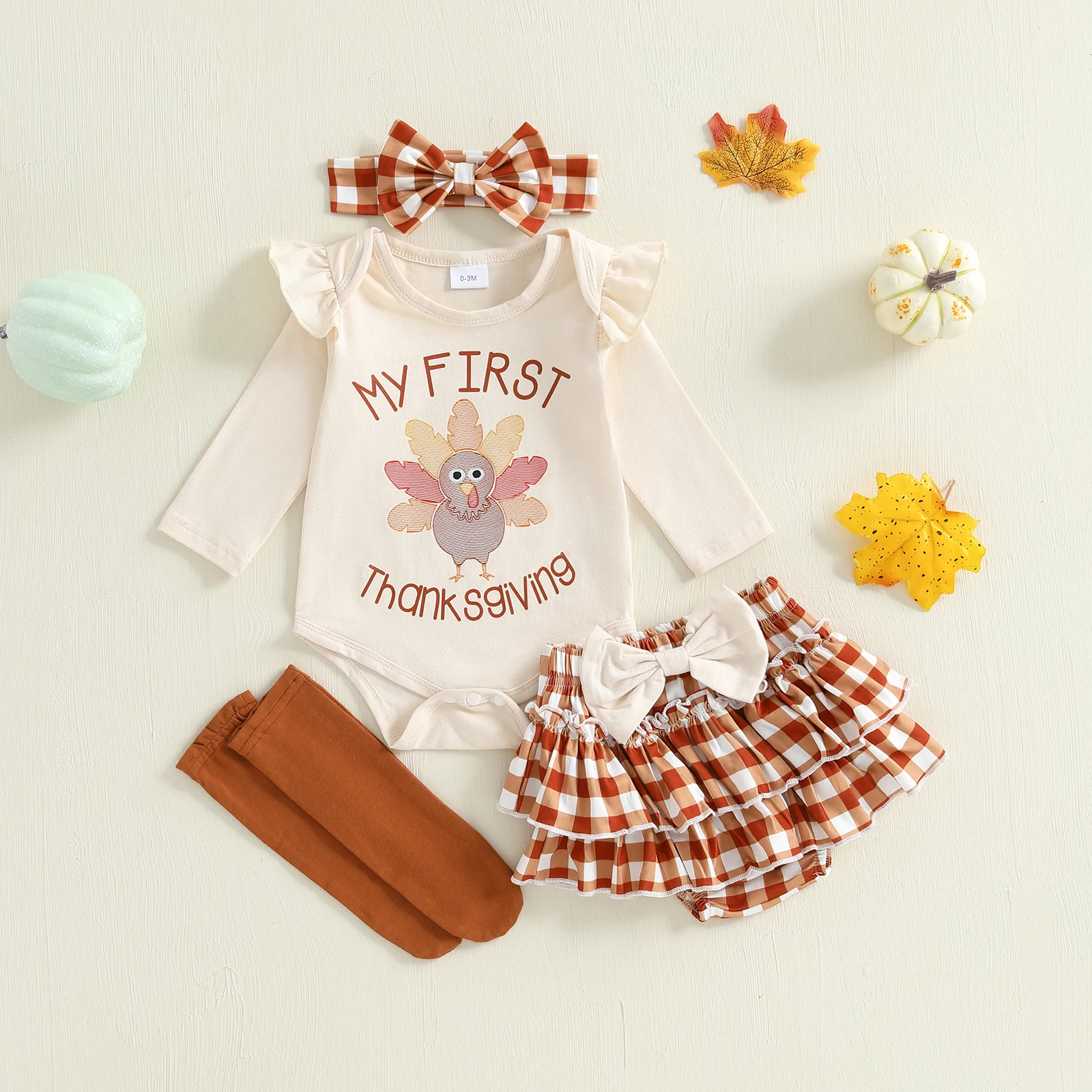 0-18 Months Baby Girls Thanksgiving Clothes Long Sleeve Letters Turkey Print Romper with Plaid Shorts Headband Socks
0-18 Months Baby Girls Thanksgiving Clothes Long Sleeve Letters Turkey Print Romper with Plaid Shorts Headband Socks