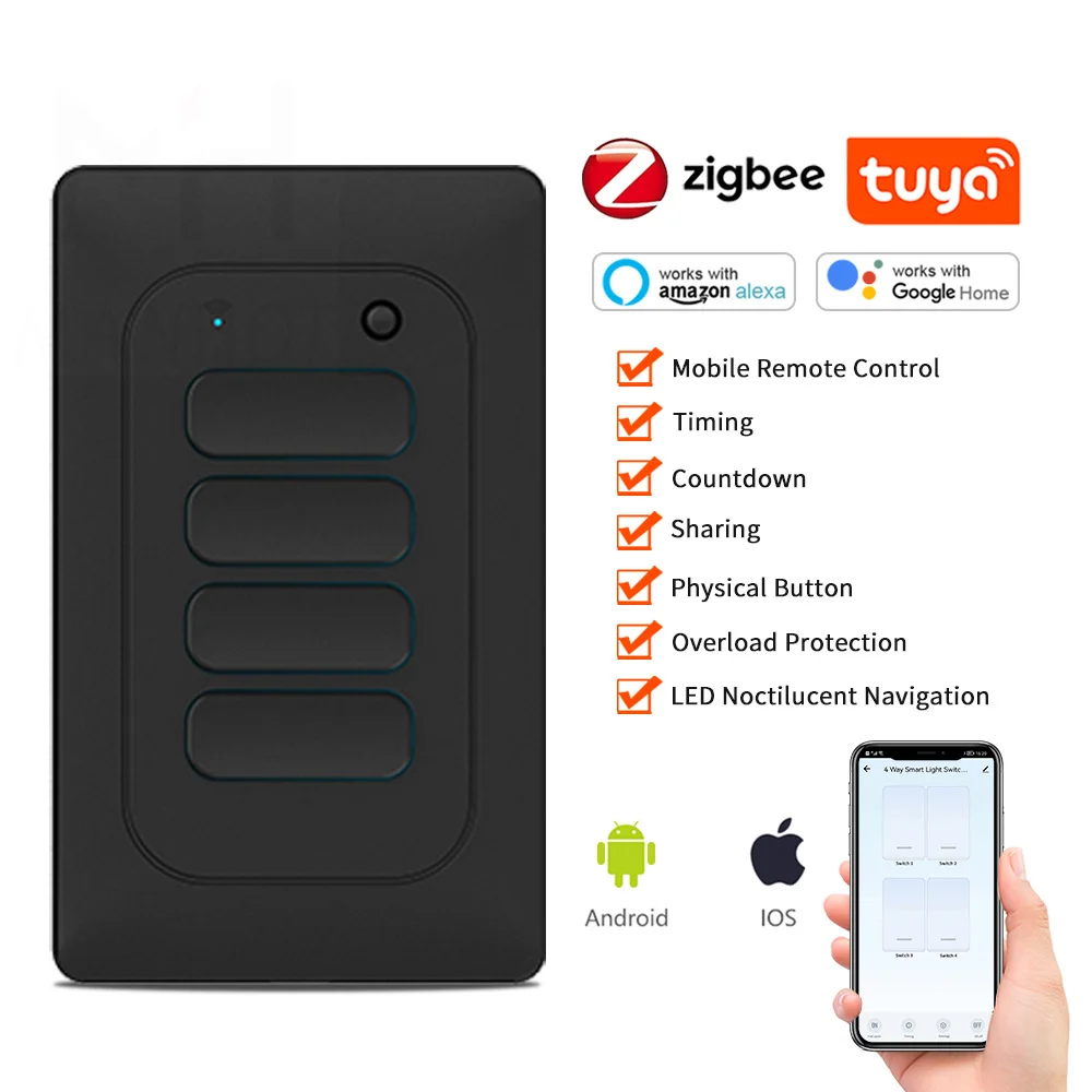 Умный настенный выключатель Zigbee ручной, не нейтральный и нейтральный, с 1/2/3/4 клавишами, поддержка Alexa и Google Home
Умный настенный выключатель Zigbee ручной, не нейтральный и нейтральный, с 1/2/3/4 клавишами, поддержка Alexa и Google Home
