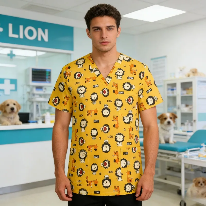 Printed V-neck short-sleeve T-shirt, dental and oral scrub top, workwear for medical staff in beauty salons and pet hospitals
Printed V-neck short-sleeve T-shirt, dental and oral scrub top, workwear for medical staff in beauty salons and pet hospitals