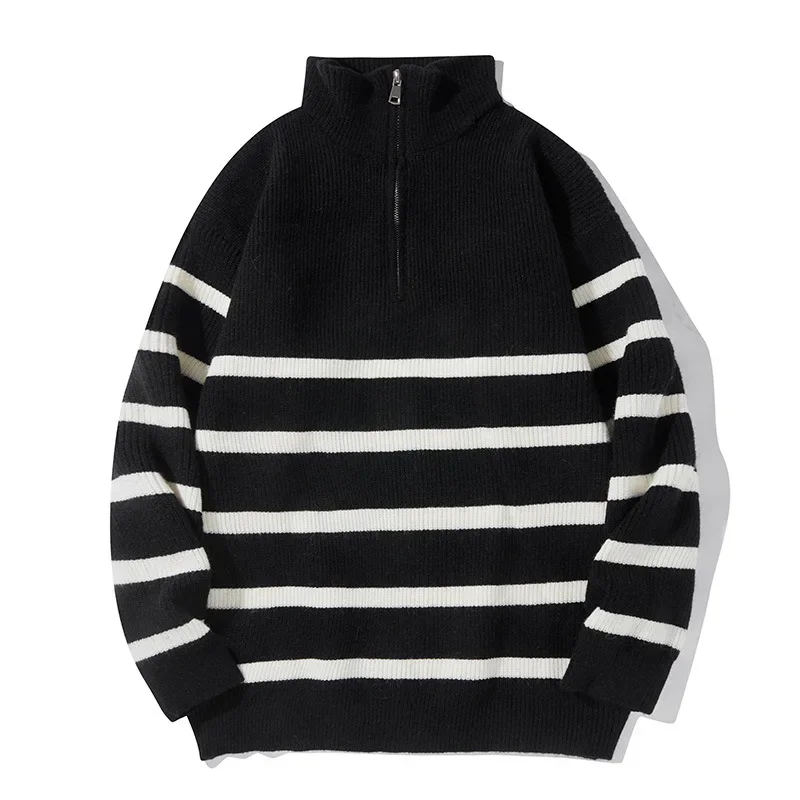 2023 Men's Autumn and Winter Half High Zip Standing Neck Striped Sweater Black Warm Knit
2023 Men's Autumn and Winter Half High Zip Standing Neck Striped Sweater Black Warm Knit