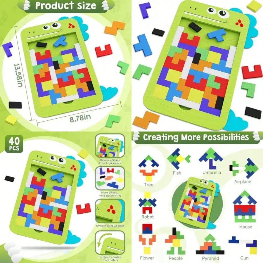40Pcs Wooden Jigsaw Puzzles, 3D Tangram Russian Blocks IQ Brain Teaser Toy for 3+
40Pcs Wooden Jigsaw Puzzles, 3D Tangram Russian Blocks IQ Brain Teaser Toy for 3+