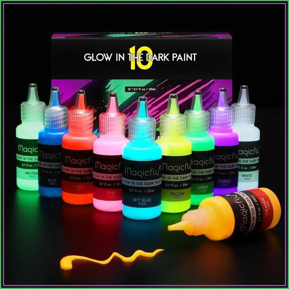 10 Bright Glow in The Dark Acrylic Paints, Luminous Neon Paint Set for Halloween Decor, DIY Crafts, 20ml Each
10 Bright Glow in The Dark Acrylic Paints, Luminous Neon Paint Set for Halloween Decor, DIY Crafts, 20ml Each