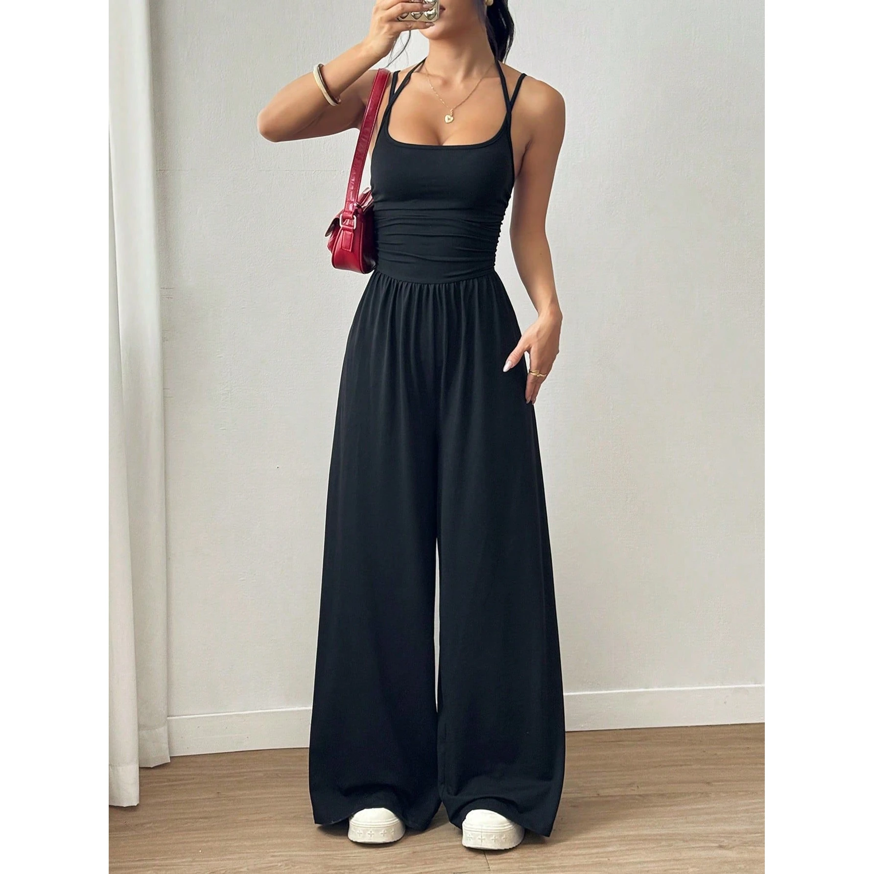 Fashionable Loose Wide Leg Jumpsuit Women's Casual Wrap Chest Design High Waist Long Pants Spring Summer New Arrival
Fashionable Loose Wide Leg Jumpsuit Women's Casual Wrap Chest Design High Waist Long Pants Spring Summer New Arrival