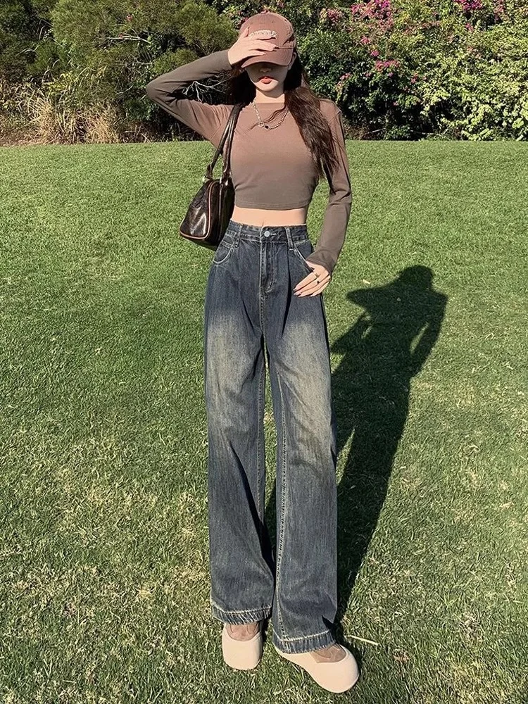 High Waist Wide Leg Draped Denim Jeans Women's Spring Autumn New Style Retro Slimming Loose Straight Floor-Length Pants
High Waist Wide Leg Draped Denim Jeans Women's Spring Autumn New Style Retro Slimming Loose Straight Floor-Length Pants