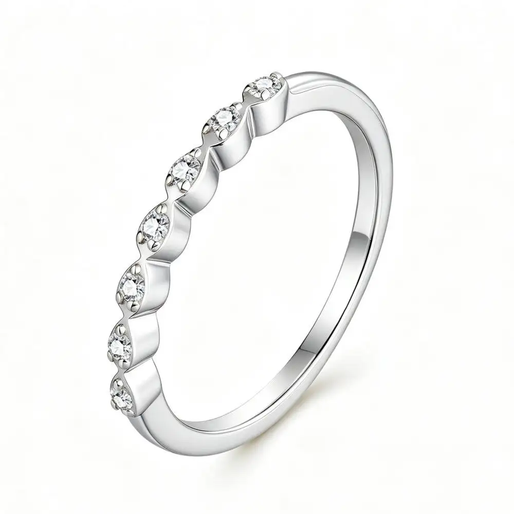 925 Sterling Silver Wave Curved Half Eternity Band Ring D VVS1 Moissanite Multi Tone Stackable Wedding Fine Jewelry For Women
925 Sterling Silver Wave Curved Half Eternity Band Ring D VVS1 Moissanite Multi Tone Stackable Wedding Fine Jewelry For Women