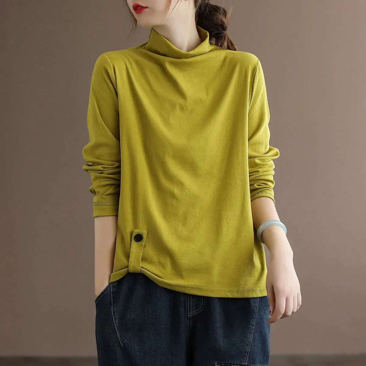 Plus-size Women's Spring and Autumn New Arrival Solid Color Versatile Loose Slimming High-neck Long-sleeve T-shirt
Plus-size Women's Spring and Autumn New Arrival Solid Color Versatile Loose Slimming High-neck Long-sleeve T-shirt