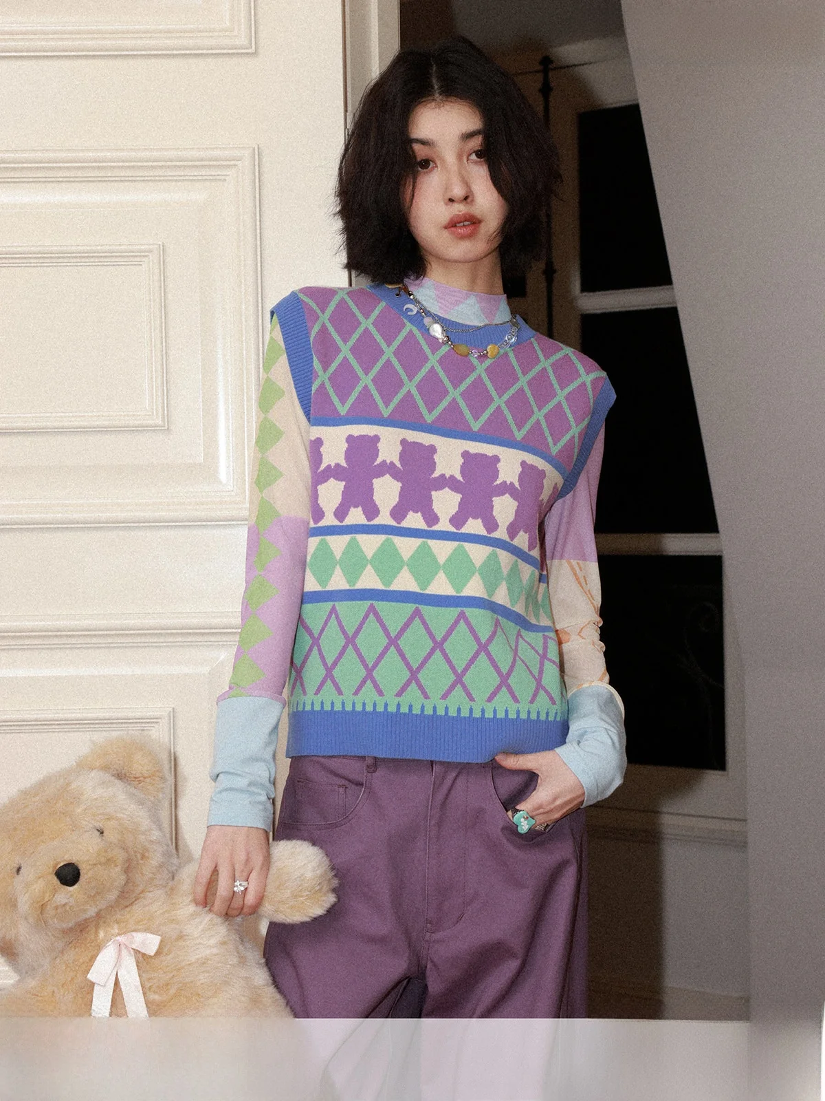 Ретро-жилет из трикотажа с принтом «Химическая девочка-медведь» для девочек, забавный, милый, для ношения под одеждой, из смесового волокна, с круглым вырезом, стандартной длины, весенний
Ретро-жилет из трикотажа с принтом «Химическая девочка-медведь» для девочек, забавный, милый, для ношения под одеждой, из смесового волокна, с круглым вырезом, стандартной длины, весенний