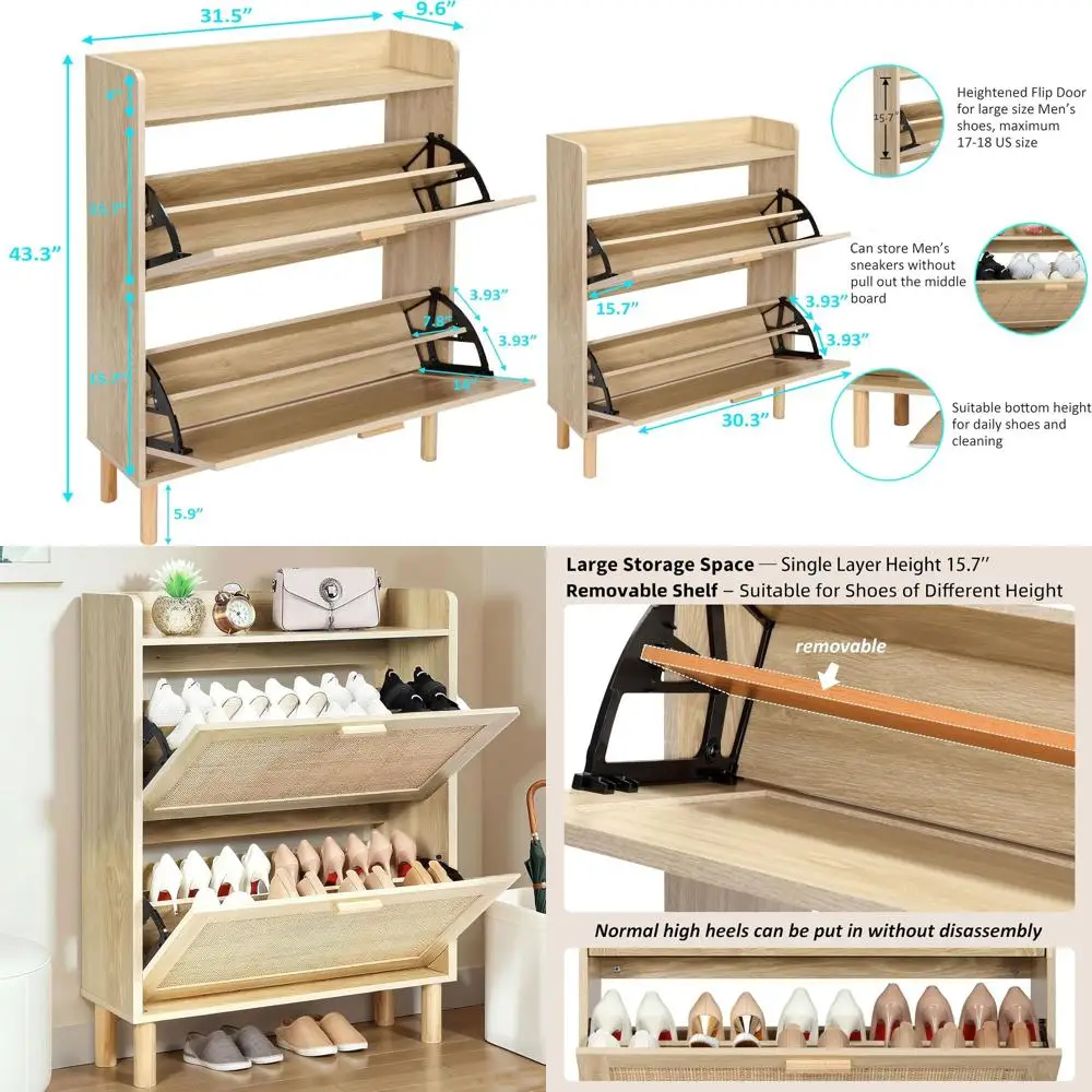Natural Rattan 2-Tier Shoe Cabinet with Adjustable Shelves and Large Top Deck for Entryway Storage
Natural Rattan 2-Tier Shoe Cabinet with Adjustable Shelves and Large Top Deck for Entryway Storage