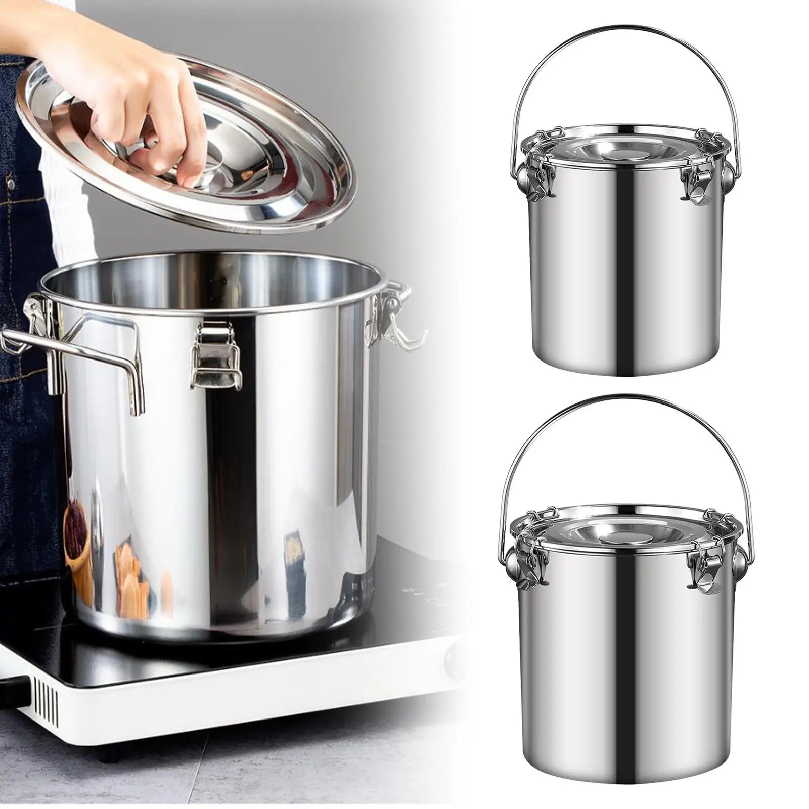 Stainless Steel Tall Sealed Bucket with Airtight Lid and Handle Soup Pasta Canning Pot for Kitchen Catering
Stainless Steel Tall Sealed Bucket with Airtight Lid and Handle Soup Pasta Canning Pot for Kitchen Catering