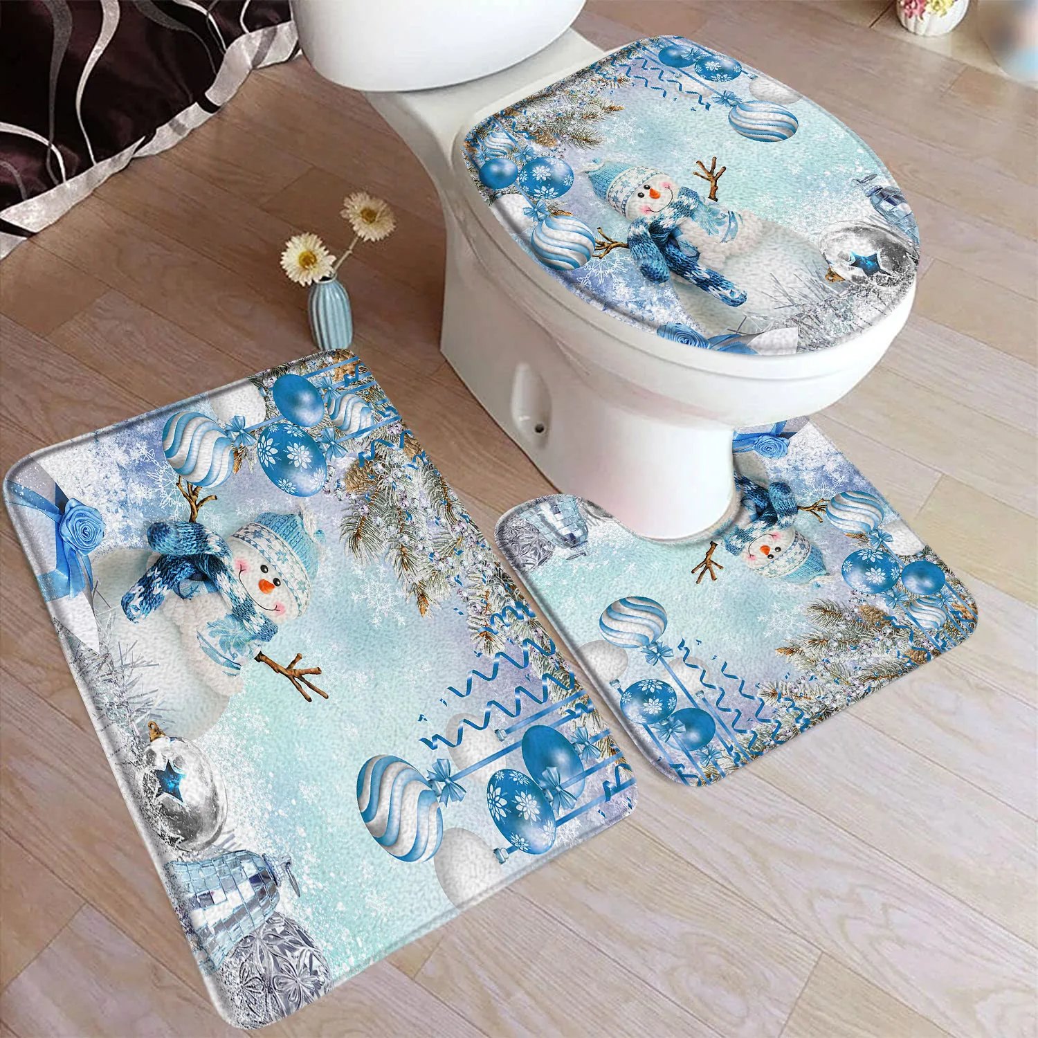 Милый синий снеговик, комплект ковриков для ванной, зимняя снежинка, ветка ели, рождественский шар, рождественский домашний ковер, декор для ванной комнаты, напольный коврик, чехол для унитаза
Милый синий снеговик, комплект ковриков для ванной, зимняя снежинка, ветка ели, рождественский шар, рождественский домашний ковер, декор для ванной комнаты, напольный коврик, чехол для унитаза