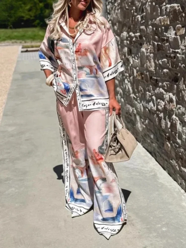 New in Summer 2 Pieces Set for Woman Elegant Printed Half Sleeves Shirt Tops Suits Fashionable Casual Loose Wide Leg Pants Sets
New in Summer 2 Pieces Set for Woman Elegant Printed Half Sleeves Shirt Tops Suits Fashionable Casual Loose Wide Leg Pants Sets