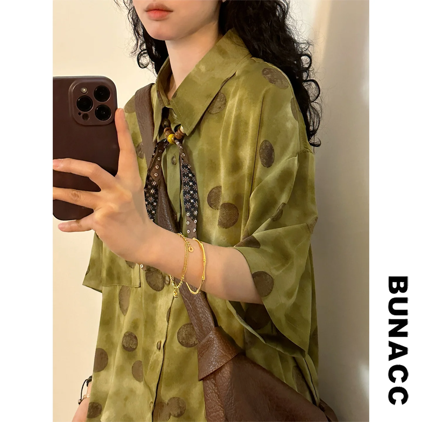 Retro American Summer Shirt Women's Polka Dot Short Sleeve with Sash Olive Green Turn-down Collar Loose Fit Casual Top
Retro American Summer Shirt Women's Polka Dot Short Sleeve with Sash Olive Green Turn-down Collar Loose Fit Casual Top