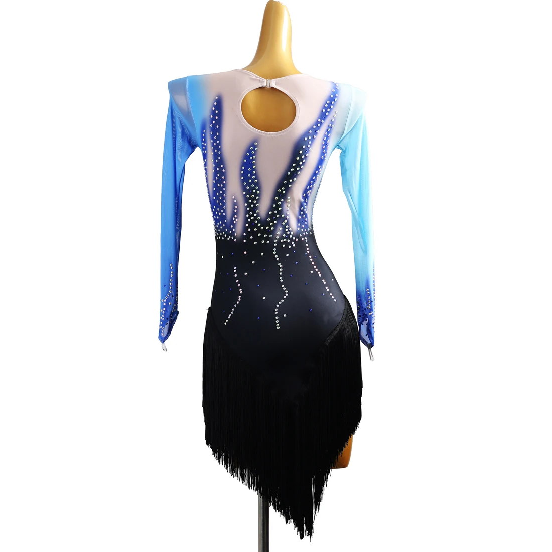 Round Neck Blue And Black Gradient Latin Dance Performance Dress With Diamond Tassels Competition Dance Dress
Round Neck Blue And Black Gradient Latin Dance Performance Dress With Diamond Tassels Competition Dance Dress