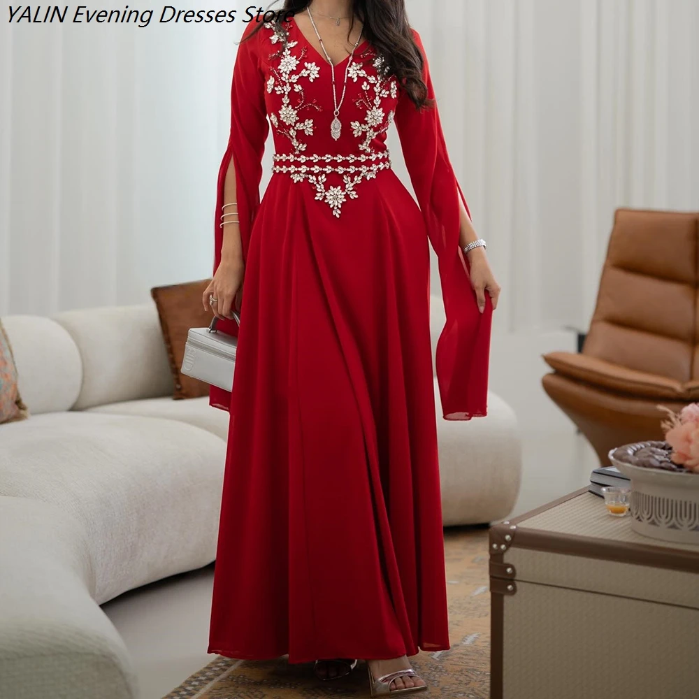 Women's A-line Evening Dresses Ankle-length V-neck Full Sleeve Prom Dresses Fashion Crystal Flowers Draped Customized Gowns
Women's A-line Evening Dresses Ankle-length V-neck Full Sleeve Prom Dresses Fashion Crystal Flowers Draped Customized Gowns