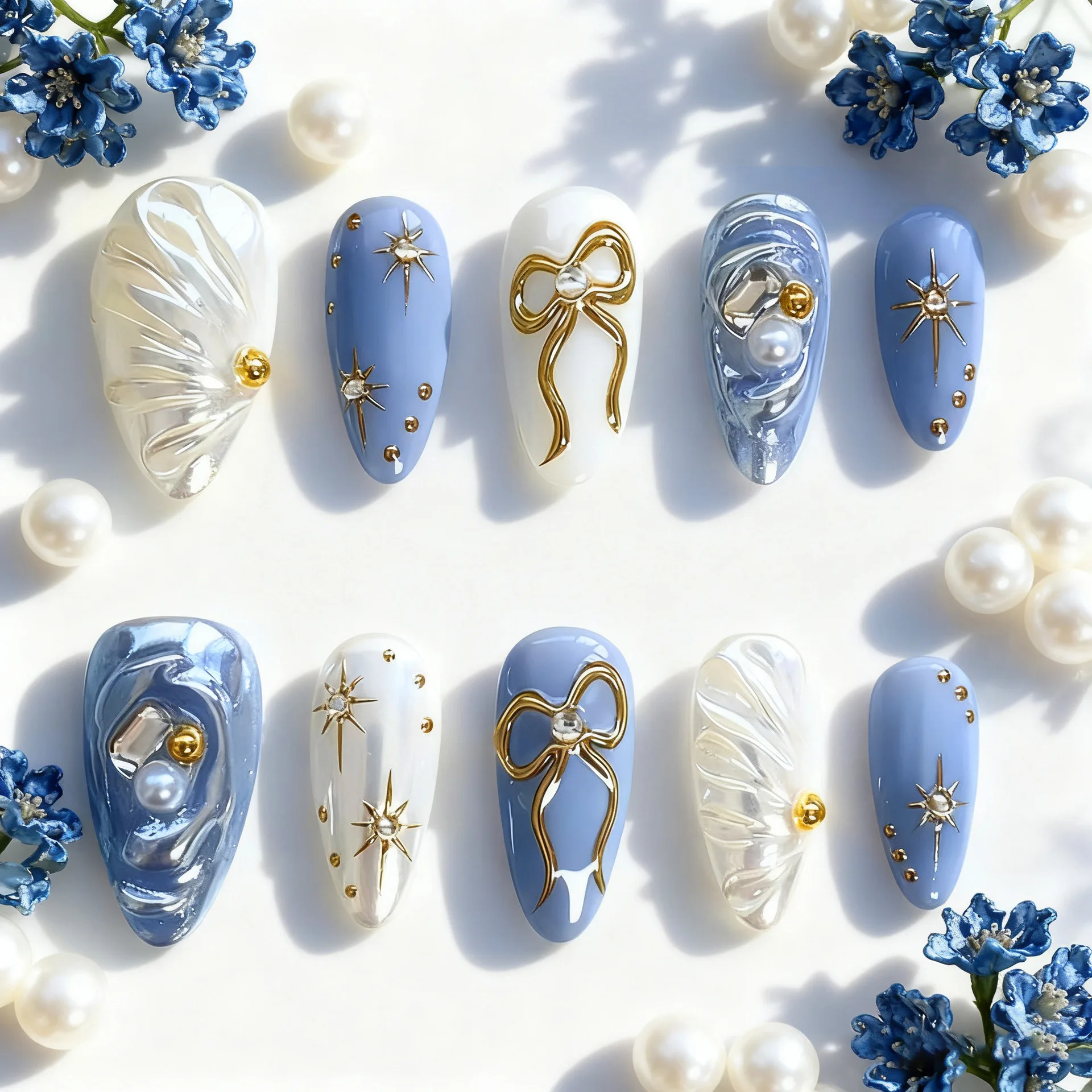 24 pieces of boutique gilt almond wearing nail 3D three-dimensional star bow handmade point diamond nail art batch
24 pieces of boutique gilt almond wearing nail 3D three-dimensional star bow handmade point diamond nail art batch