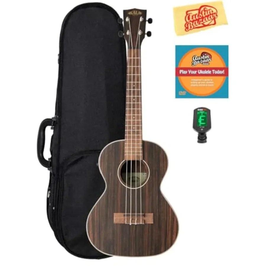 Acoustic-electric ukulele bundle for beginners: striped ebony body, natural wood color, includes hard case, tuner, instructiona
Acoustic-electric ukulele bundle for beginners: striped ebony body, natural wood color, includes hard case, tuner, instructiona