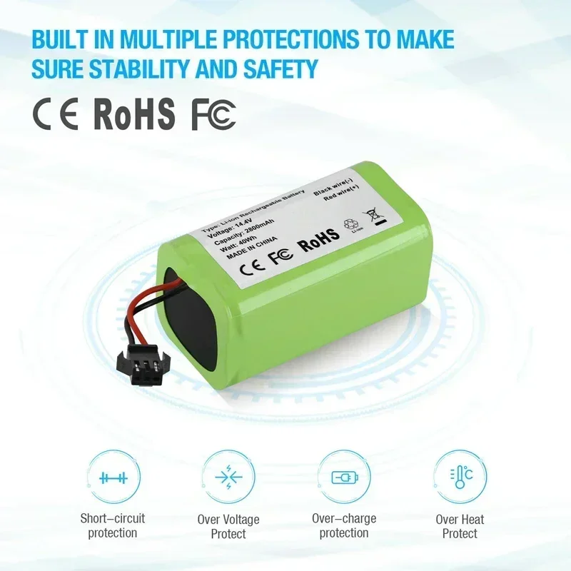 Original 14.4V 2600mAh 18650 Replacement Li-ion Battery for Conga Excellence 990 1090 Ecovacs Deebot N79S N79 Eufy Robovac 11S
Original 14.4V 2600mAh 18650 Replacement Li-ion Battery for Conga Excellence 990 1090 Ecovacs Deebot N79S N79 Eufy Robovac 11S