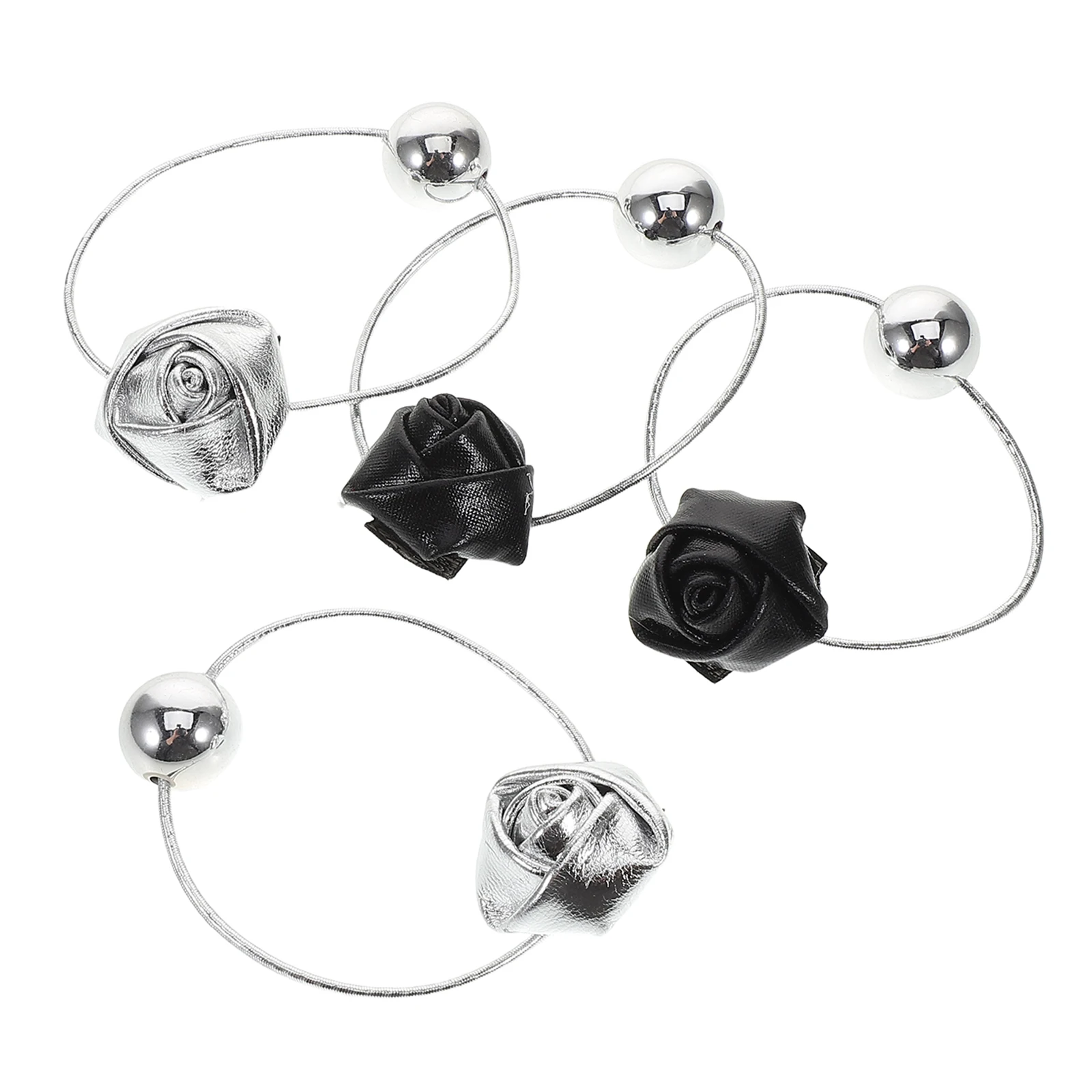 4 Pcs Rose Flower Hair Ties Elastic Black Silver PU Decorative Bands Scrunchies Women Hair Accessories
4 Pcs Rose Flower Hair Ties Elastic Black Silver PU Decorative Bands Scrunchies Women Hair Accessories