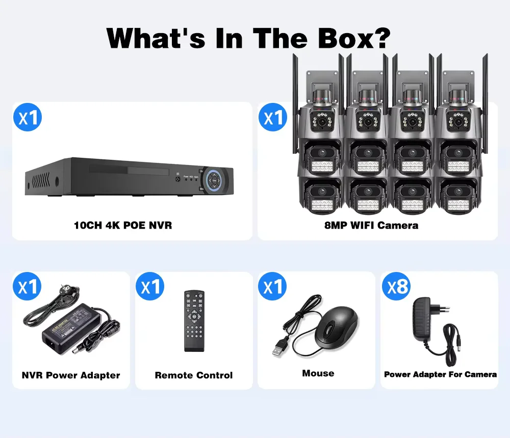 10CH POE NVR 8MP 4K PTZ IP Wireless Camera CCTV System Auto Tracking Audio Record WIFI IP Security Camera Video Surveillance Kit
10CH POE NVR 8MP 4K PTZ IP Wireless Camera CCTV System Auto Tracking Audio Record WIFI IP Security Camera Video Surveillance Kit