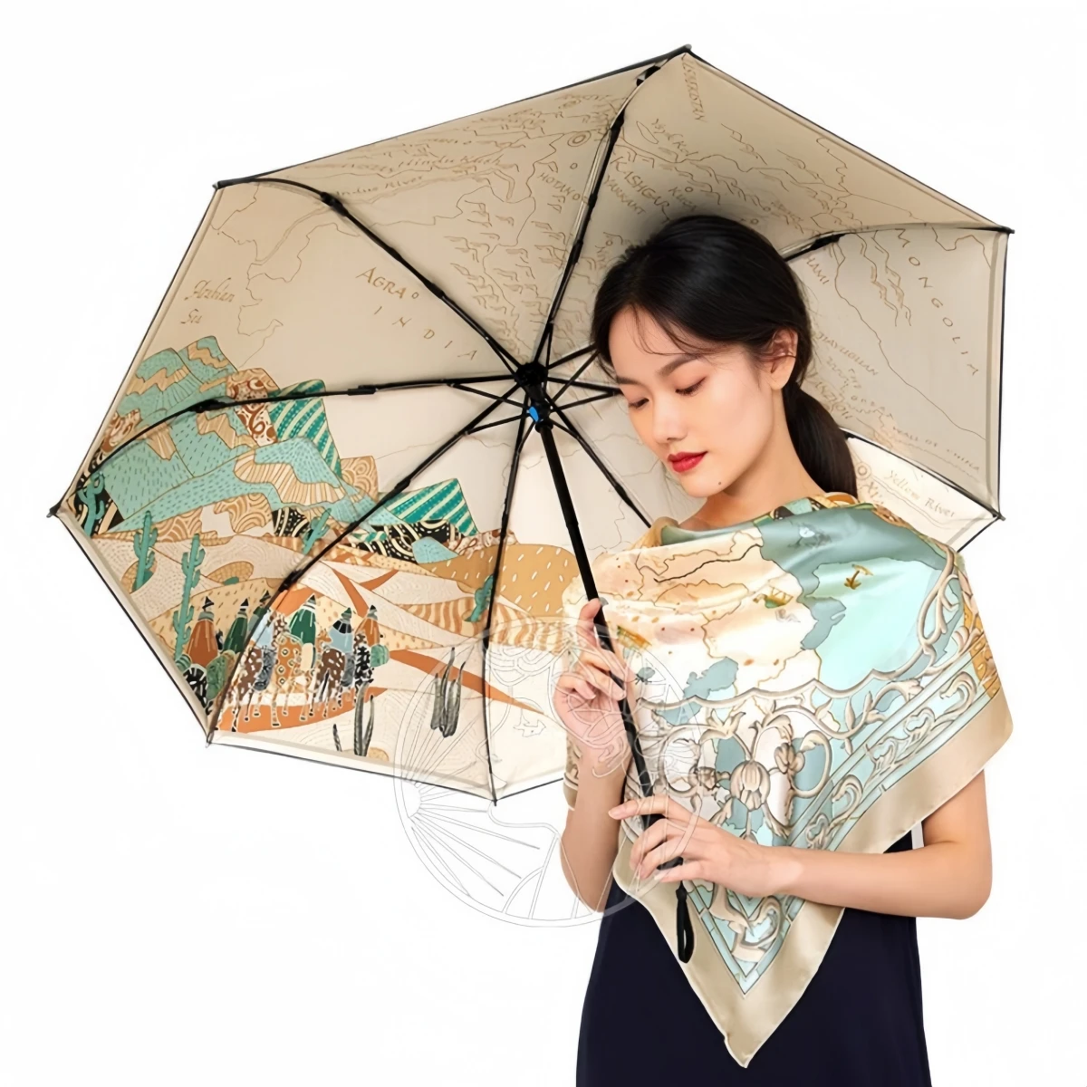 55cm Radius 8K 3-Folding Black Coating Sunny and Rainy Umbrella 90cm Square 100% Silk Satin 14mm Scarf Set Perfect for Gifting
55cm Radius 8K 3-Folding Black Coating Sunny and Rainy Umbrella 90cm Square 100% Silk Satin 14mm Scarf Set Perfect for Gifting