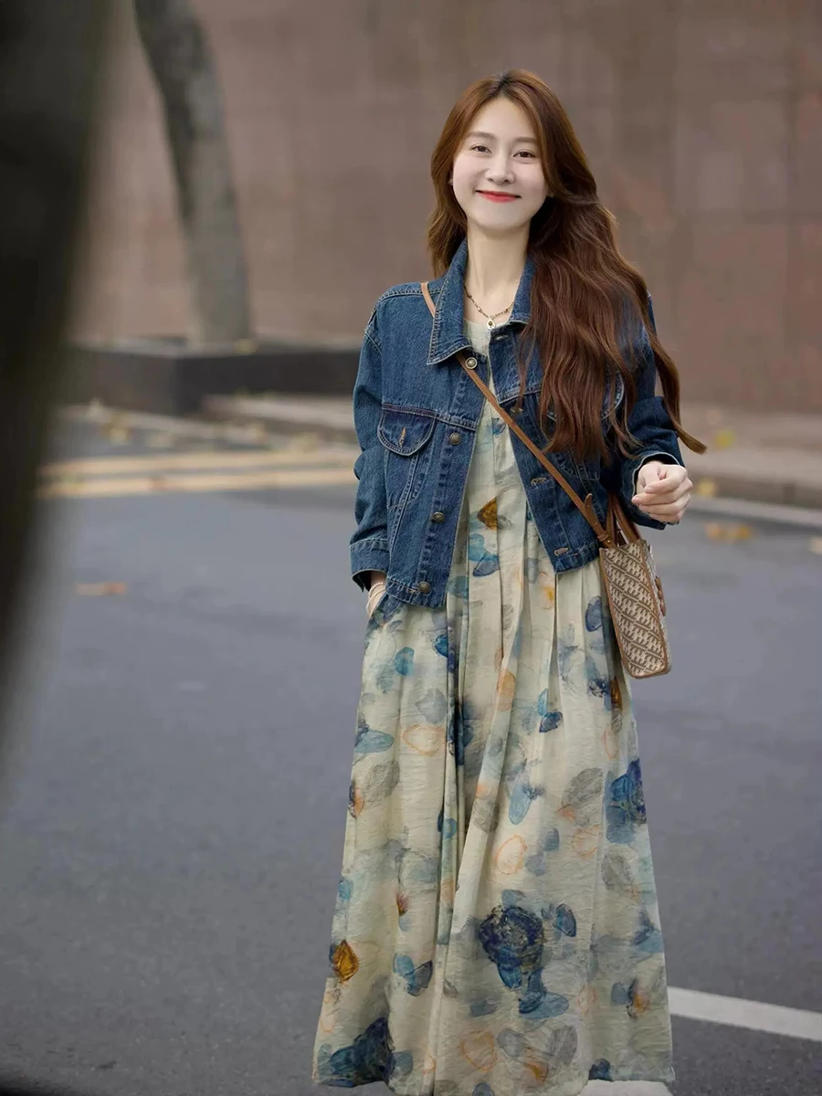 Spring Fashion plus Size Women's Denim Jacket And Dress Set Casual Loose Fit Long Sleeve Button up Pure Color Autumn Winter
Spring Fashion plus Size Women's Denim Jacket And Dress Set Casual Loose Fit Long Sleeve Button up Pure Color Autumn Winter