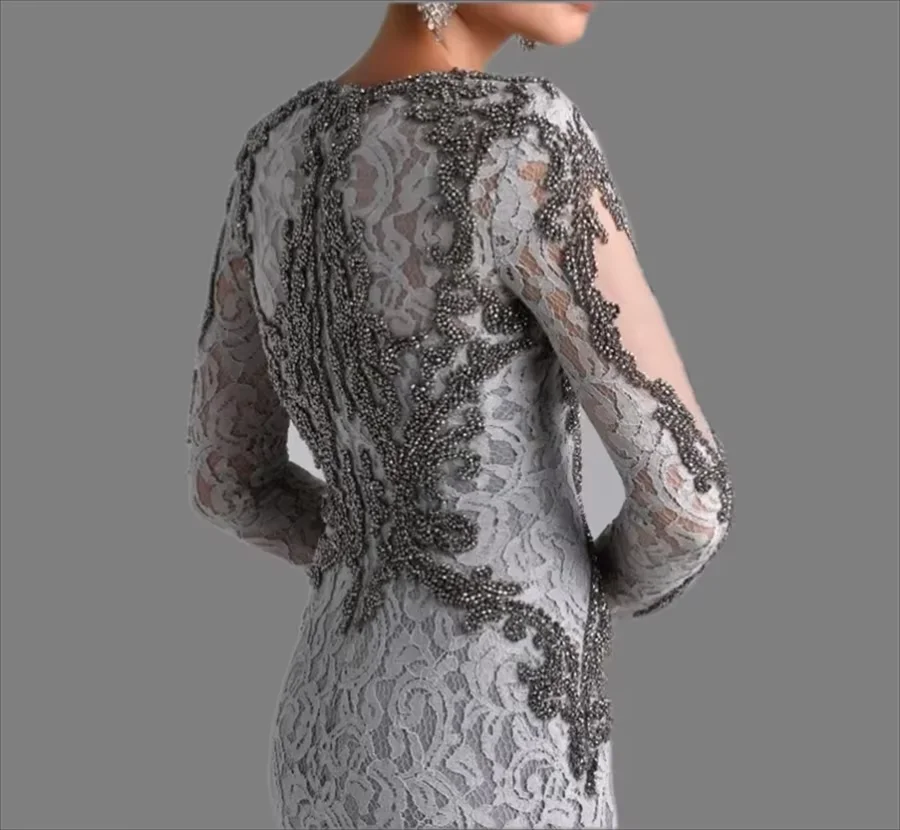 Mother Of The Bride Dresses Mermaid V-neck Long Sleeves Silver Lace Beaded Mother Dresses Evening Gowns
Mother Of The Bride Dresses Mermaid V-neck Long Sleeves Silver Lace Beaded Mother Dresses Evening Gowns
