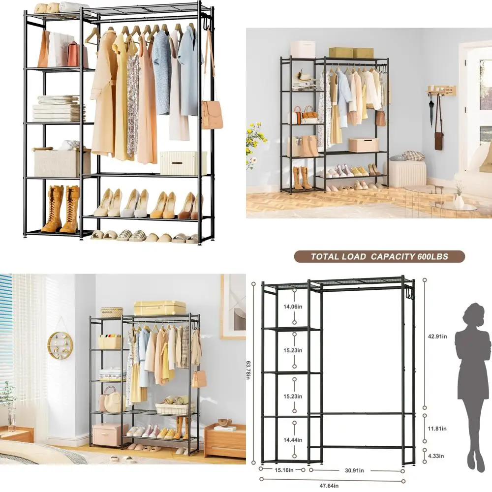 Портативный отдельно стоящий органайзер для гардероба с подвесной стойкой и 4 полками для хранения эффективного управления одеждой
Портативный отдельно стоящий органайзер для гардероба с подвесной стойкой и 4 полками для хранения эффективного управления одеждой