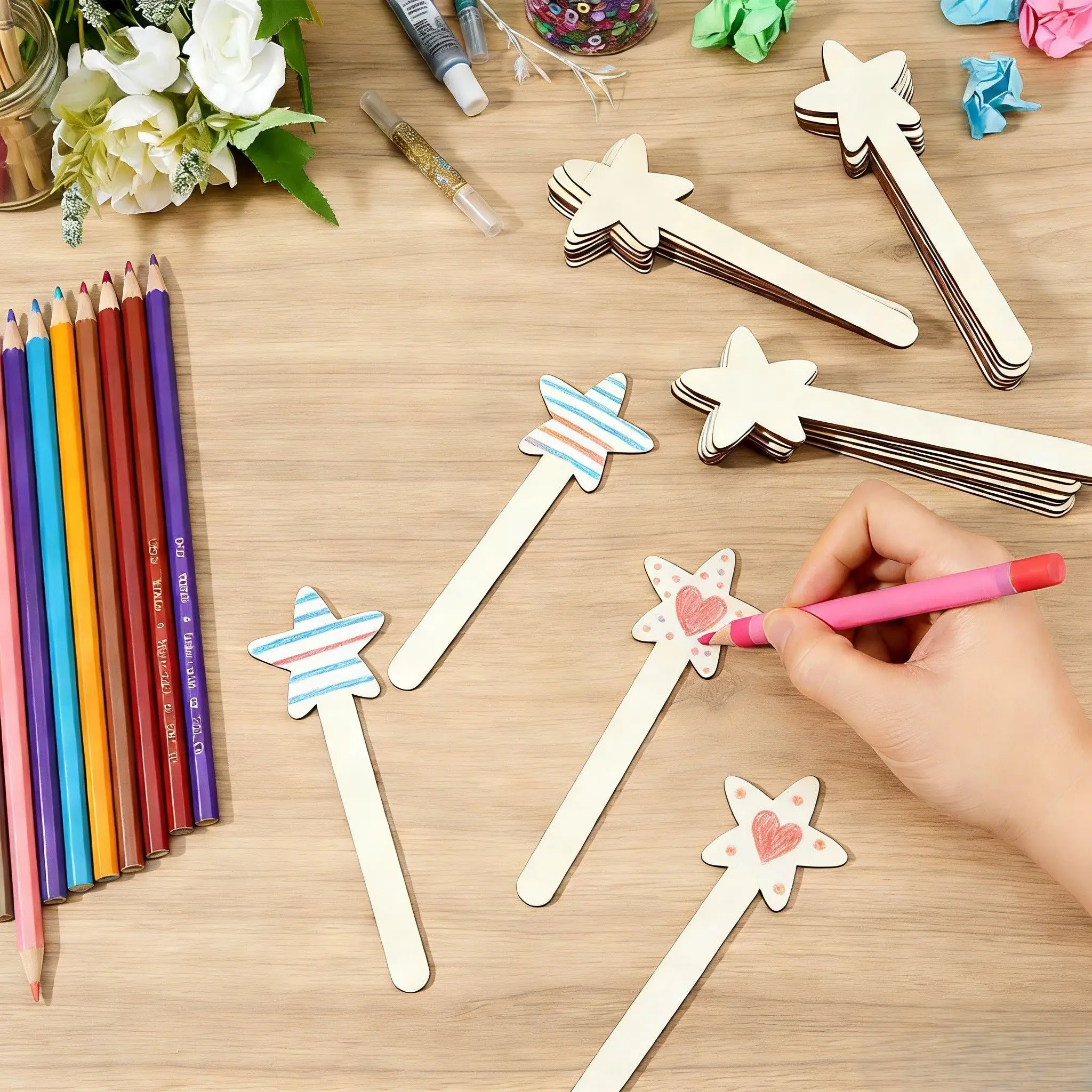 60 Pack Unfinished Wood Star Wands Set - Safe Smooth DIY Craft For Children's Party Activities And Painting Projects
60 Pack Unfinished Wood Star Wands Set - Safe Smooth DIY Craft For Children's Party Activities And Painting Projects