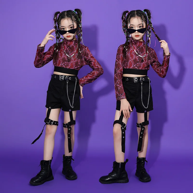 Kid Hip Hop Clothing Slim Snakeskin Print Long Sleeve Crop Top Black Garter Strap Shorts for Girl Jazz Dance Costume Clothes Set
Kid Hip Hop Clothing Slim Snakeskin Print Long Sleeve Crop Top Black Garter Strap Shorts for Girl Jazz Dance Costume Clothes Set