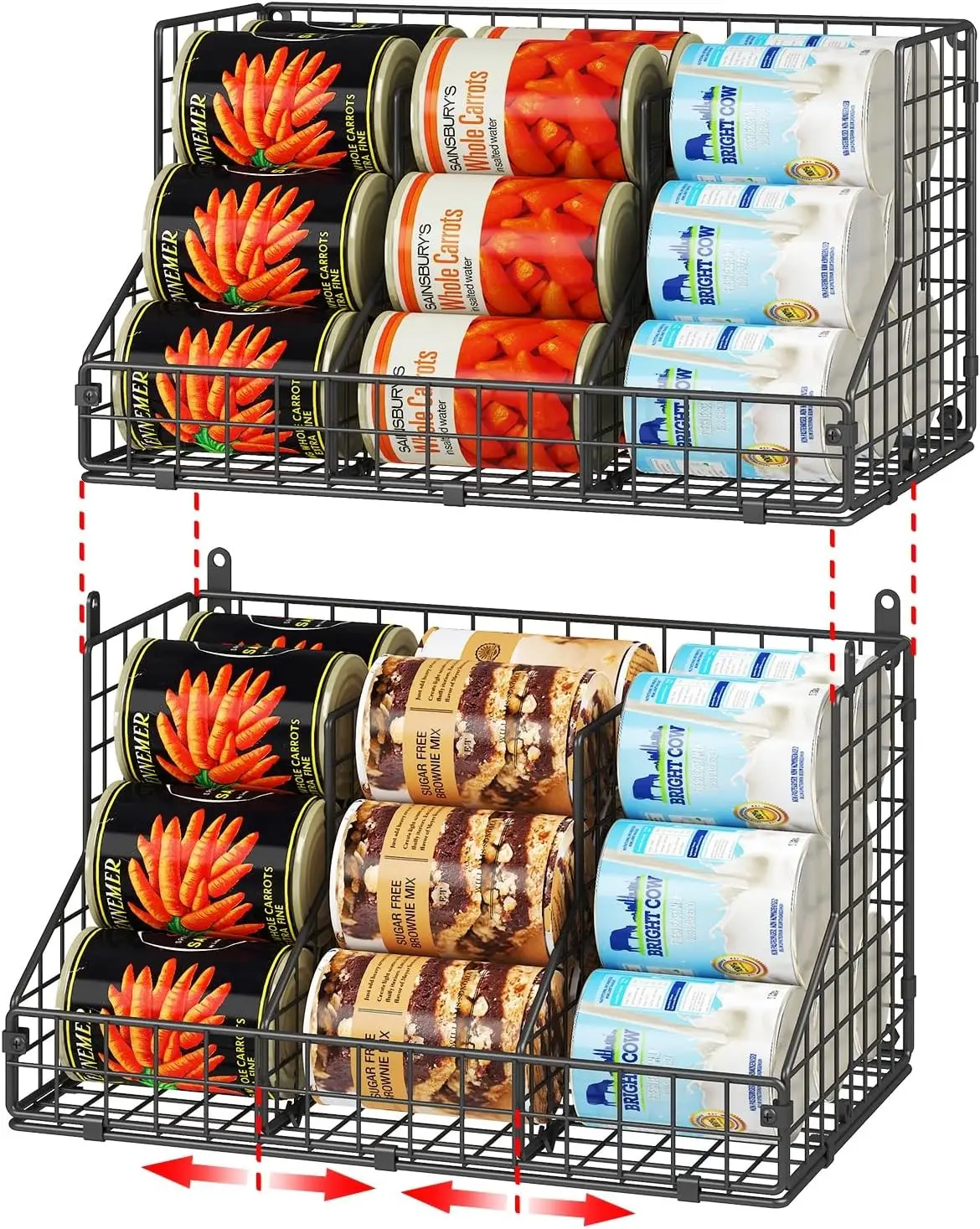 2-Pack Stackable Can Rack, 2-Tier Metal Wire Organizer with Adjustable Dividers, Black
2-Pack Stackable Can Rack, 2-Tier Metal Wire Organizer with Adjustable Dividers, Black